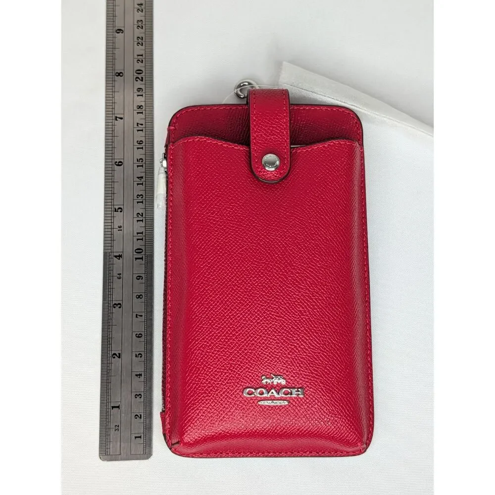 Coach North South Phone Crossbody In Crossgrain Leather - Candy Apple (red), NWT